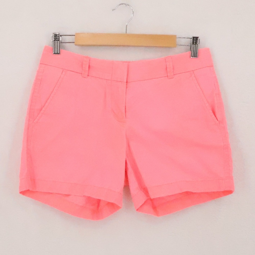 J Crew Broken In Chino Shorts Womens Size 2 Neon Pink Cotton Preppy New England